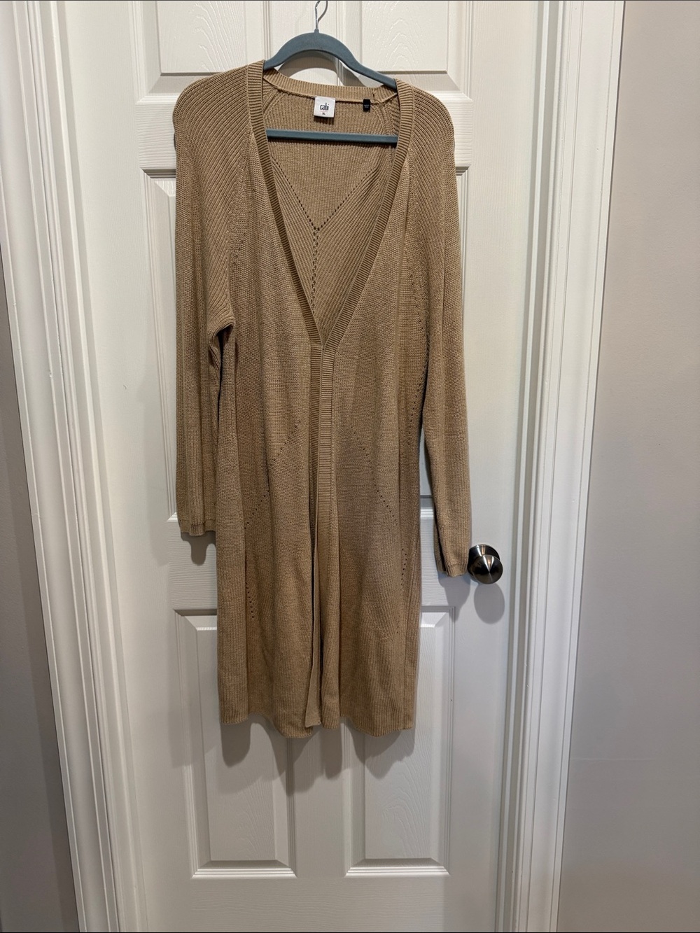 Beige Open-Front Knit Cardigan